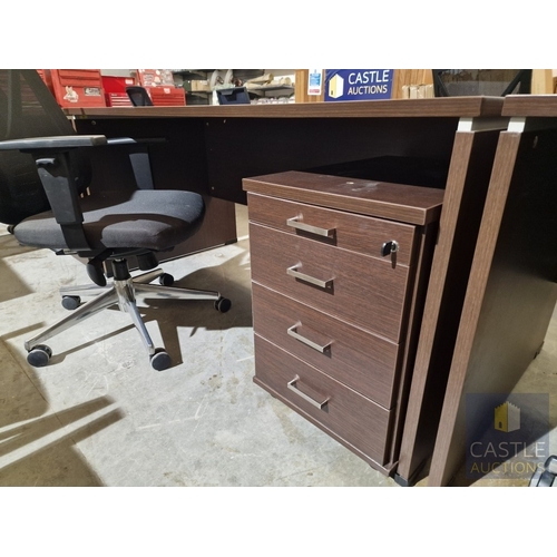 687D - Modern Wenge Colour Rectangular Office Desk, Together with 4-Drawer Pedestal / Drawer Unit and Black... 