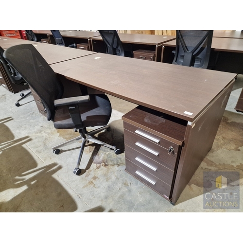 688D - Modern Wenge Colour Rectangular Office Desk, Together with 4-Drawer Pedestal / Drawer Unit and Black... 