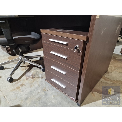 688D - Modern Wenge Colour Rectangular Office Desk, Together with 4-Drawer Pedestal / Drawer Unit and Black... 