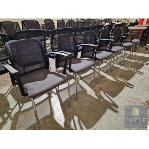 689D - Set of 6 x Black Office Chairs with Arms, Fabric Seat and Mesh Back, Over Chrome Legs, (6)