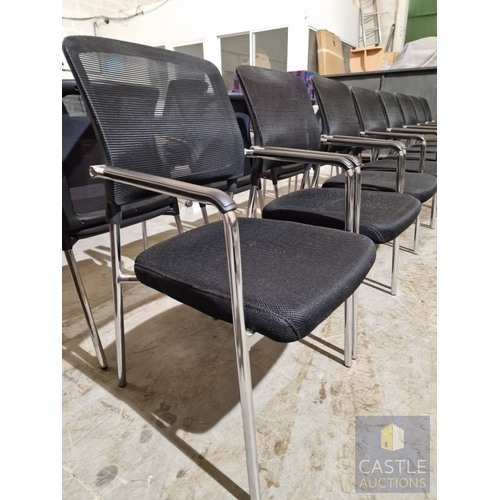690D - Set of 8 x Black Office Chairs with Arms, with Fabric Seat and Mesh Back, Over Chrome Legs, (8)