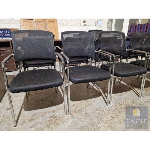 690D - Set of 8 x Black Office Chairs with Arms, with Fabric Seat and Mesh Back, Over Chrome Legs, (8)