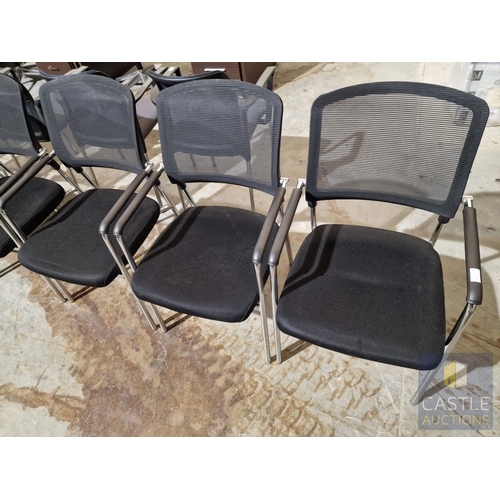 690D - Set of 8 x Black Office Chairs with Arms, with Fabric Seat and Mesh Back, Over Chrome Legs, (8)