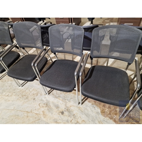 690D - Set of 8 x Black Office Chairs with Arms, with Fabric Seat and Mesh Back, Over Chrome Legs, (8)