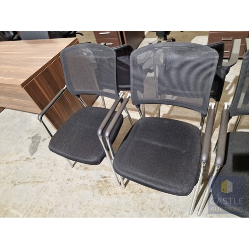 690D - Set of 8 x Black Office Chairs with Arms, with Fabric Seat and Mesh Back, Over Chrome Legs, (8)