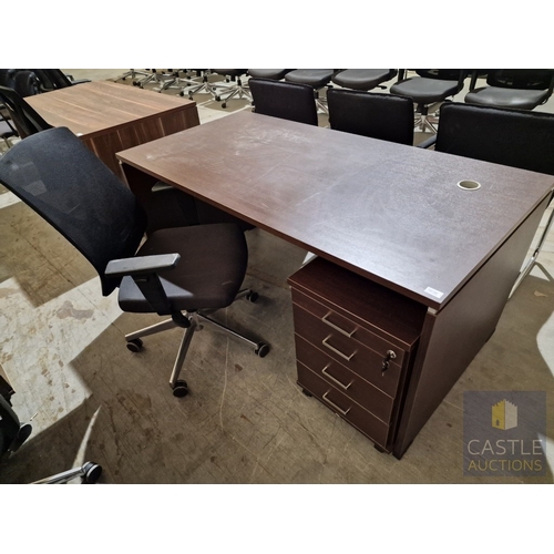 692D - Modern Wenge Colour Rectangular Office Desk, Together with 4-Drawer Pedestal / Drawer Unit and Black... 