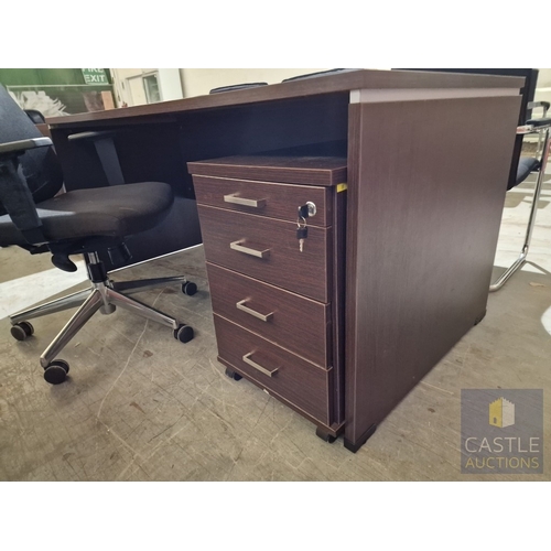 692D - Modern Wenge Colour Rectangular Office Desk, Together with 4-Drawer Pedestal / Drawer Unit and Black... 