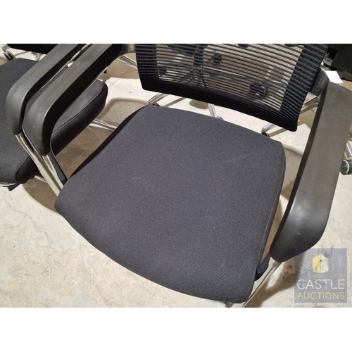 695D - Set of 7 x Black Office Chairs with Arms, Fabric Seats and Mesh Back, Over Chrome Legs, (7)