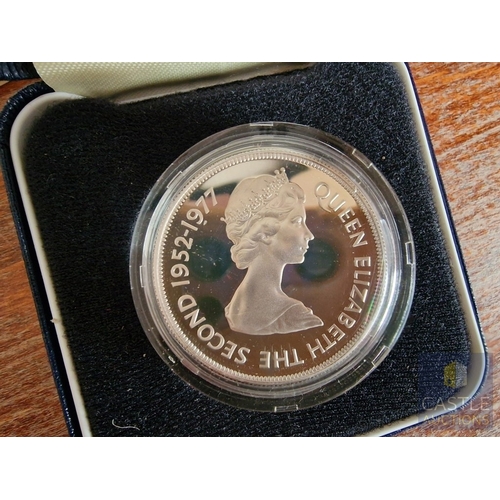 165 - 2 x Mauritius (1977) Sterling Silver Proof Crown Coins (25 Pence), to Commemorate the Queen's Silver... 