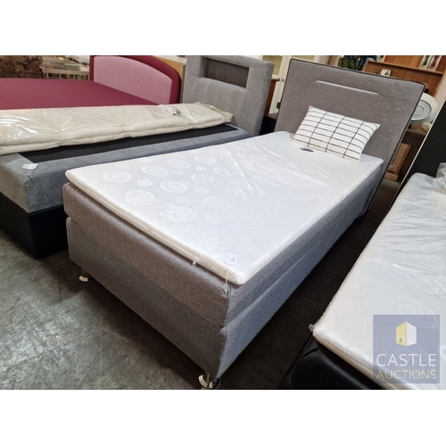 81 - Modern Single Bed with Box Sprung Base and Mattress, (Approx. 90 x 200cm), with Grey Fabric Surround... 