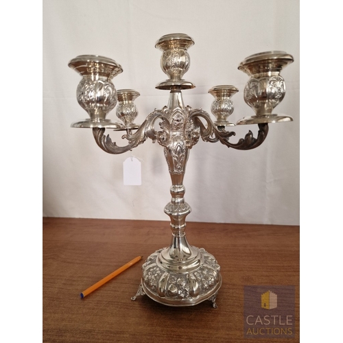 102 - Beautiful Baroque Style Cypriot Silver 5-Arm / 5-Candle Candelabra with Central Column and 4 Branchi... 
