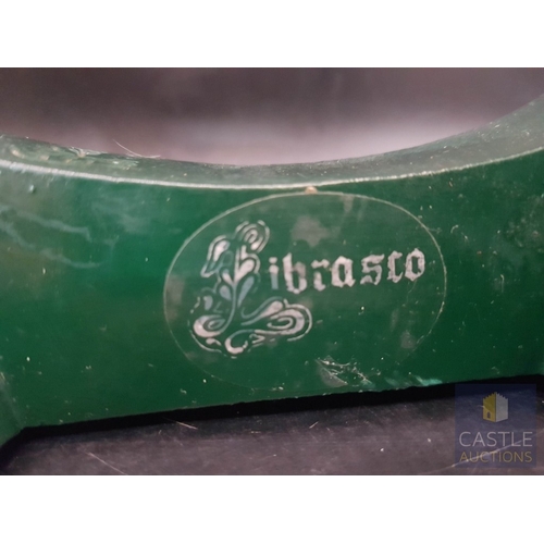 19 - Vintage green Librasco kitchen scales with 2 brass pans & set of 7 brass weights