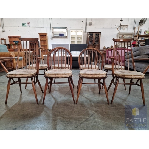 5 - Set of 8 x Ercol Windsor Dining Chairs Incl. Pair of 'Goldsmith' Pattern Carvers; Iconic Retro / Mid... 