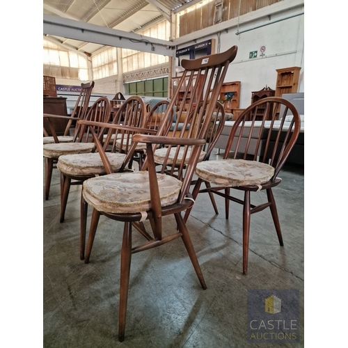 5 - Set of 8 x Ercol Windsor Dining Chairs Incl. Pair of 'Goldsmith' Pattern Carvers; Iconic Retro / Mid... 