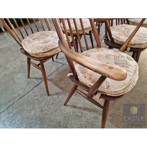 5 - Set of 8 x Ercol Windsor Dining Chairs Incl. Pair of 'Goldsmith' Pattern Carvers; Iconic Retro / Mid... 