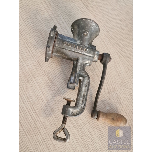 60 - Antique Cast Iron Kitchen Top Mounted Mincer, 'Porkert No. 5', (?)