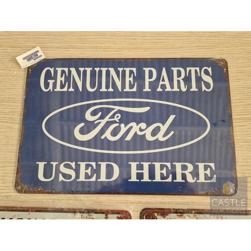 74 - 3 x Reproduction Pressed Metal Vintage Style Ford Advertising Signs, (Approx. Max. 30 x 20cm), (3)