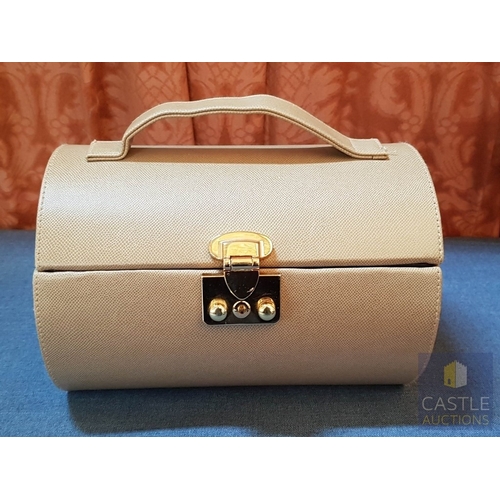 105 - ESTEE LAUDER Elegant Beige Jewelry Box, Trunk Style with Gold Tone Hardware and One Tray (Approx. 16... 