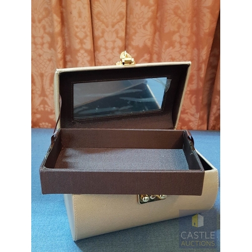 105 - ESTEE LAUDER Elegant Beige Jewelry Box, Trunk Style with Gold Tone Hardware and One Tray (Approx. 16... 