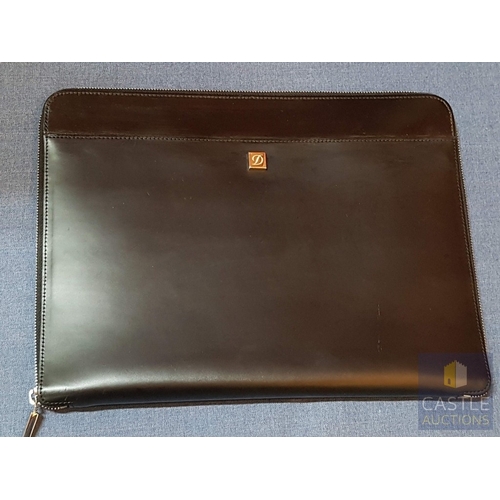 106 - S.T. DUPNT Smooth Leather Zipped Documents Folder ,Made in France, Silver Tone Zipper and Herd Ware ... 