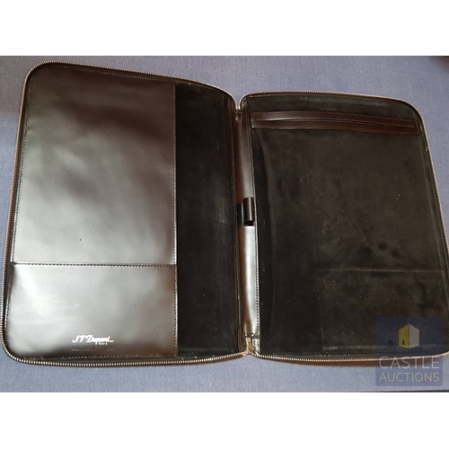 106 - S.T. DUPNT Smooth Leather Zipped Documents Folder ,Made in France, Silver Tone Zipper and Herd Ware ... 
