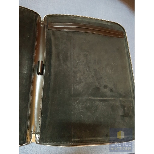 106 - S.T. DUPNT Smooth Leather Zipped Documents Folder ,Made in France, Silver Tone Zipper and Herd Ware ... 