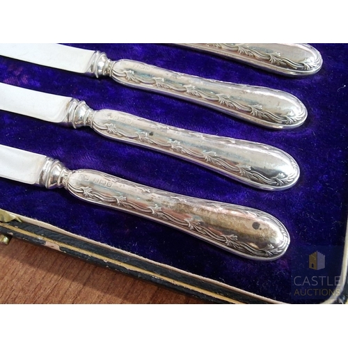 48 - Set of 6 x Antique Sterling Silver Butter Knives with Decorative Handles, (Approx. L: 16.5cm, Total ... 