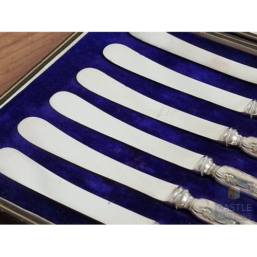 48 - Set of 6 x Antique Sterling Silver Butter Knives with Decorative Handles, (Approx. L: 16.5cm, Total ... 