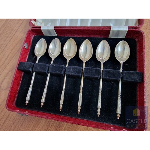 49 - Set of 6 x Vintage Silver Tea / Desert Spoons with Decorative Handles, (Approx. L: 14cm, Total Weigh... 