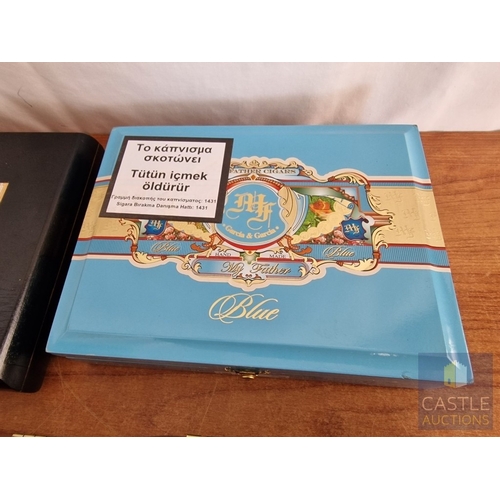 56 - Collection of 7 x Assorted Cigar Boxes; Decorative Cedar Wood Boxes with Hinged Lids, Together with ... 