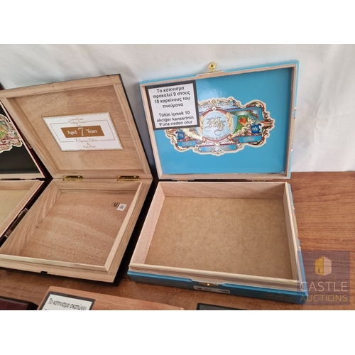 56 - Collection of 7 x Assorted Cigar Boxes; Decorative Cedar Wood Boxes with Hinged Lids, Together with ... 