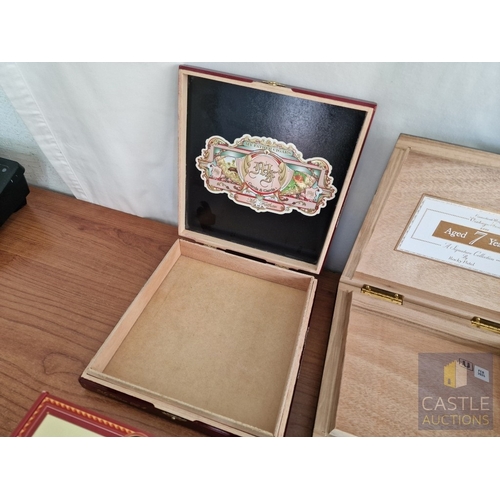 56 - Collection of 7 x Assorted Cigar Boxes; Decorative Cedar Wood Boxes with Hinged Lids, Together with ... 