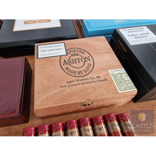 56 - Collection of 7 x Assorted Cigar Boxes; Decorative Cedar Wood Boxes with Hinged Lids, Together with ... 