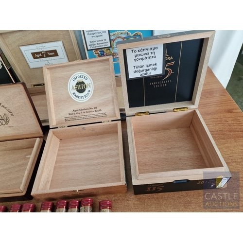 56 - Collection of 7 x Assorted Cigar Boxes; Decorative Cedar Wood Boxes with Hinged Lids, Together with ... 
