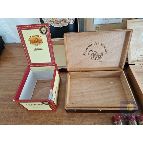 56 - Collection of 7 x Assorted Cigar Boxes; Decorative Cedar Wood Boxes with Hinged Lids, Together with ... 