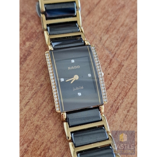 43 - RADO Diastar Jubile Ladies Wrist Watch, Stainless Steel and 18ct Gold Case with Black Face and Diamo... 