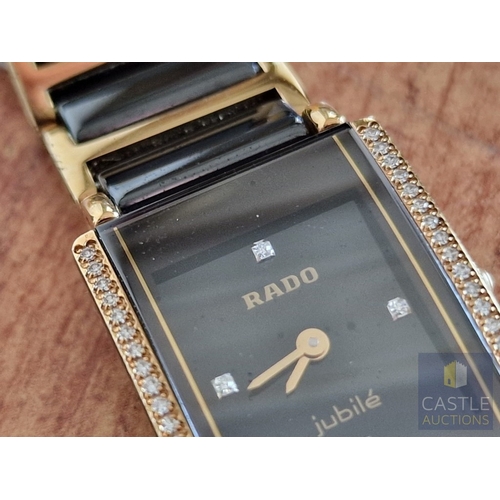 43 - RADO Diastar Jubile Ladies Wrist Watch, Stainless Steel and 18ct Gold Case with Black Face and Diamo... 
