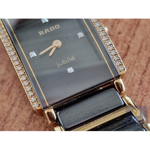 43 - RADO Diastar Jubile Ladies Wrist Watch, Stainless Steel and 18ct Gold Case with Black Face and Diamo... 