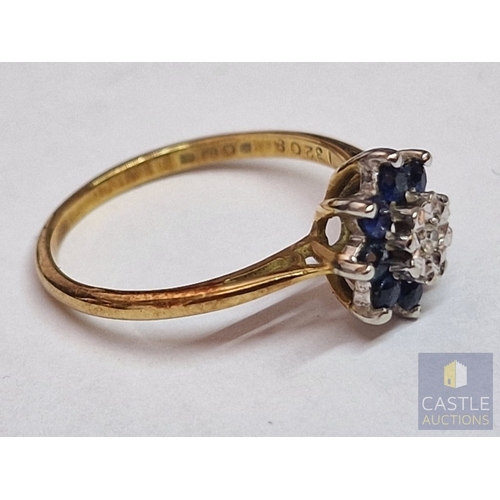 42 - Vintage 18ct Gold, Diamond & Sapphire Cluster Ring, the Central Round Cut Diamond with 8 x Surroundi... 
