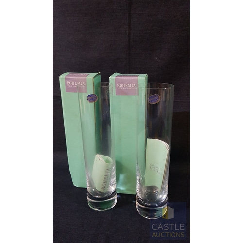678F - 2 x Modern BOHEMIA Crystal Vase - Narrow Cylinder Shape, Made in Czech Republic (Approx. H: 24cm Ø: ... 