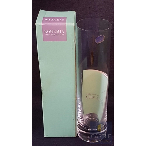 678F - 2 x Modern BOHEMIA Crystal Vase - Narrow Cylinder Shape, Made in Czech Republic (Approx. H: 24cm Ø: ... 