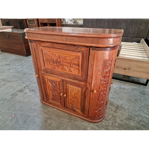 681C - Chinese Bar / Drinks Cabinet with Decorative Oriental Tree  Carvings, Lift Up Hinged Top with Openin... 