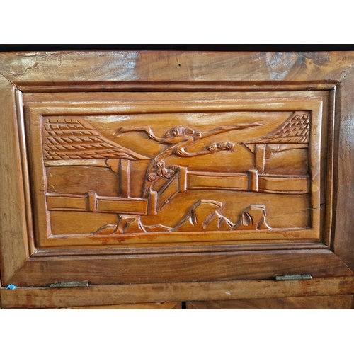 681C - Chinese Bar / Drinks Cabinet with Decorative Oriental Tree  Carvings, Lift Up Hinged Top with Openin... 