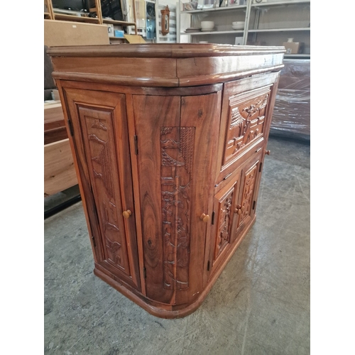 681C - Chinese Bar / Drinks Cabinet with Decorative Oriental Tree  Carvings, Lift Up Hinged Top with Openin... 