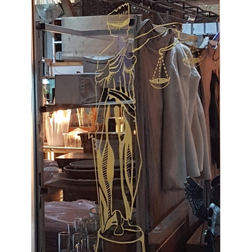 682C - Lady Justice on The Mirrored Glass, Framed (Approx. 44cm x 85cm).