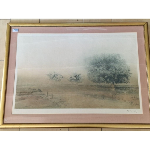 682E - Framed Aquatint Etching of Countryside, Numbered and Signed by Listed Indian Artist 'Kaiko Moti' (19... 