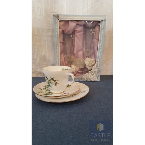 686F - Crown Trent Staffordshire Fine Bone China Teacup & Side Plate Together With A Pair Of 25th Anniversa... 