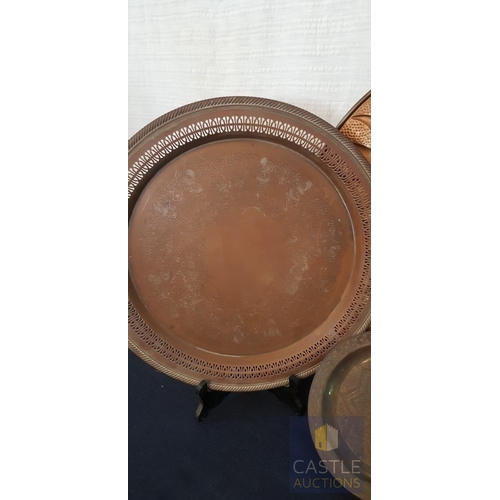 687F - 5 x Vintage Style Serving Trays & Wall Plates, In Brass, Copper & Stainless Steal with Decorative Et... 