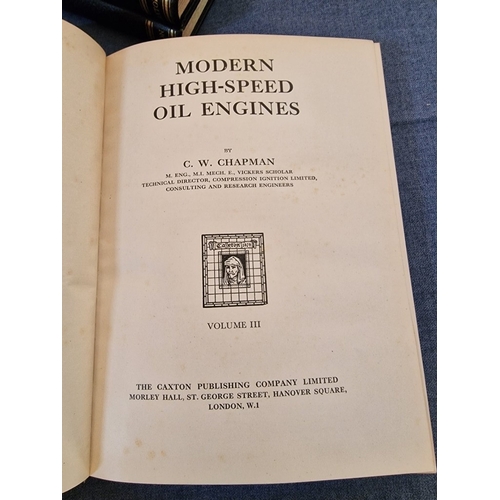 691E - 3 x Vintage Mid-Century Leather Bound Volumes of 'Modern High Speed Oil Engines', by C W Chapman, (3... 