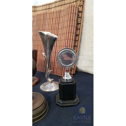 693F - Collection Of Ornaments & Souvenirs, Including Wooden Goblets, Small Metal Vases, Cricket Trophy & O... 